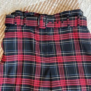 Wide leg plaid pants with belt